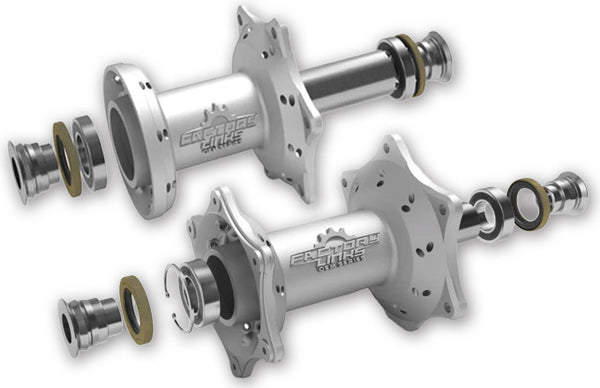 Image of Front & Rear motorcycle hubs with Factory Links Bearings & Seals.