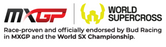 MXGP and World Supercross logo with text about race proven endorsement by Bud Racing.